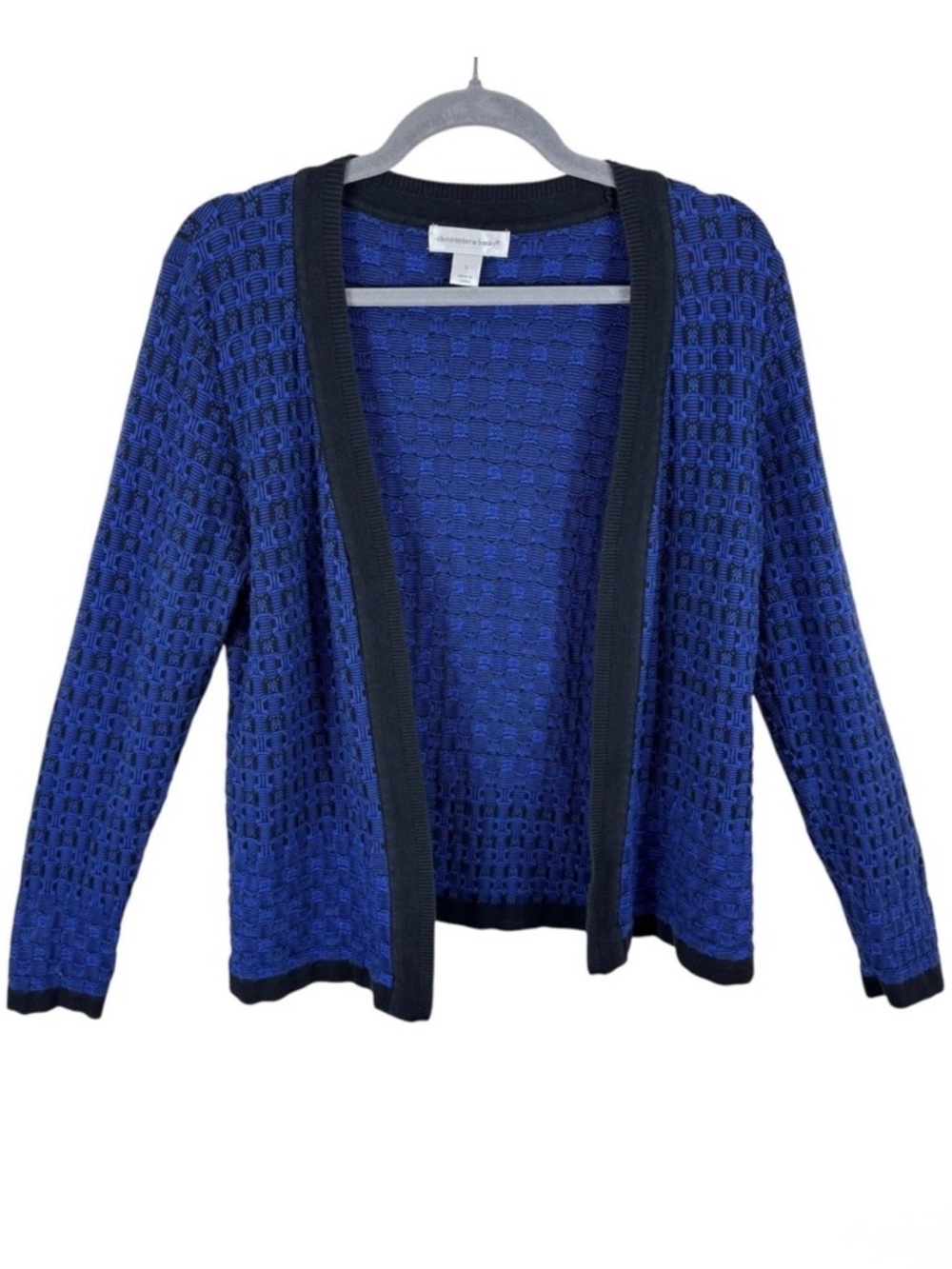 Christopher & Banks 100% Cotton Blue Black Long Sleeve Open Cardigan Sweater S